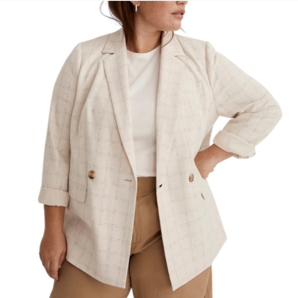 Madewell The Plus Caldwell Oversiz Double Breasted Blazer in Ghent Plaid Size 1X